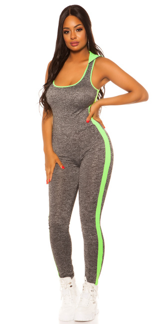 Workout Hoodie Junpsuit with Back Neongreen